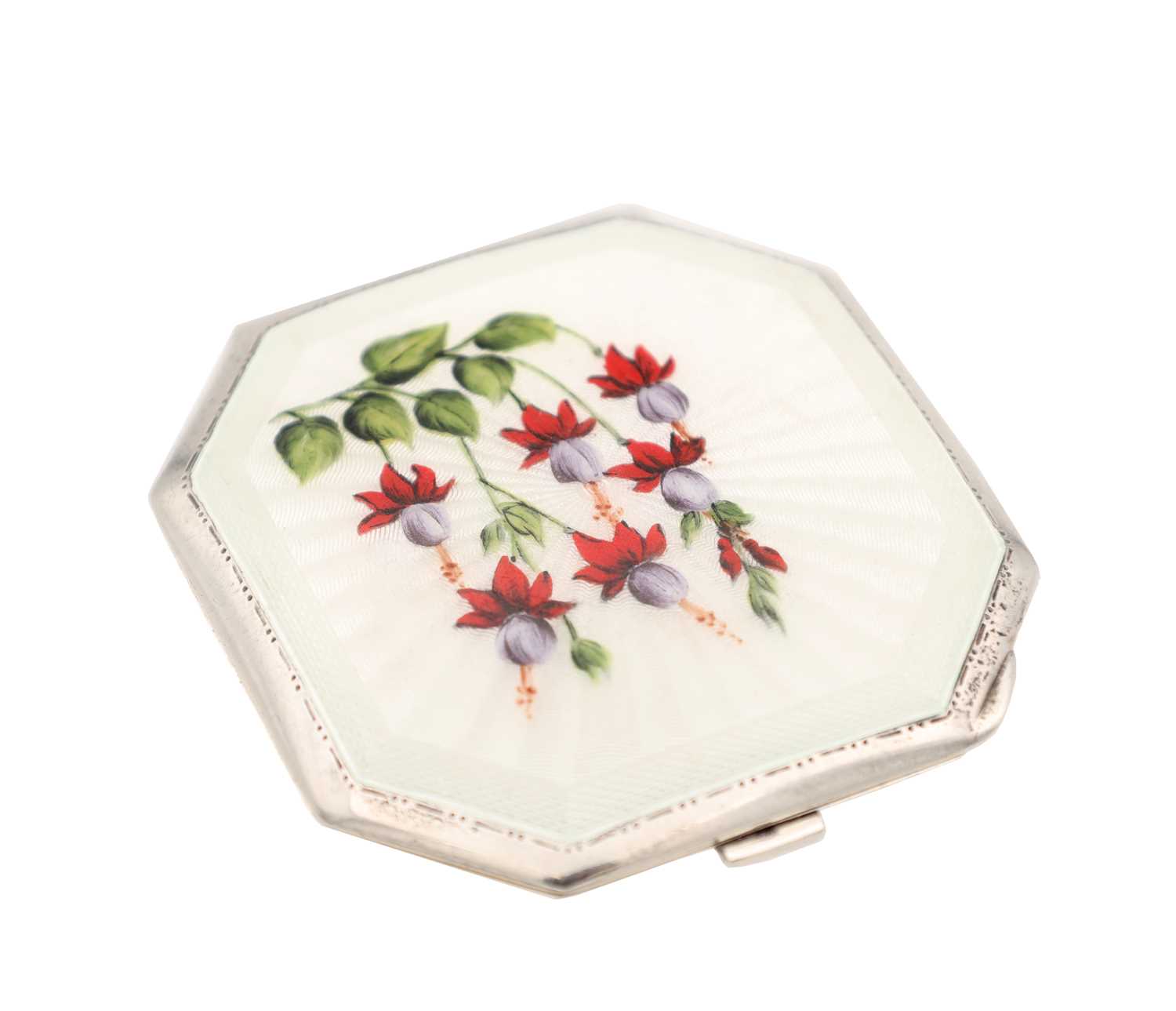 Lot A MID 20TH CENTURY ENGLISH SILVER AND GUILLOCHE ENAMEL COMPACT