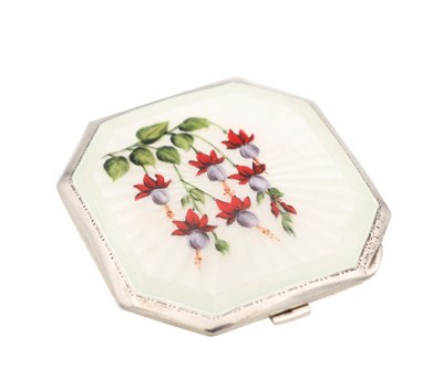 Lot A MID 20TH CENTURY ENGLISH SILVER AND GUILLOCHE ENAMEL COMPACT
