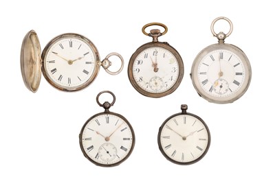 Lot A COLLECTION OF FIVE SILVER CASED POCKET WATCHES