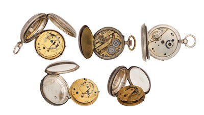 Lot A COLLECTION OF FIVE SILVER CASED POCKET WATCHES