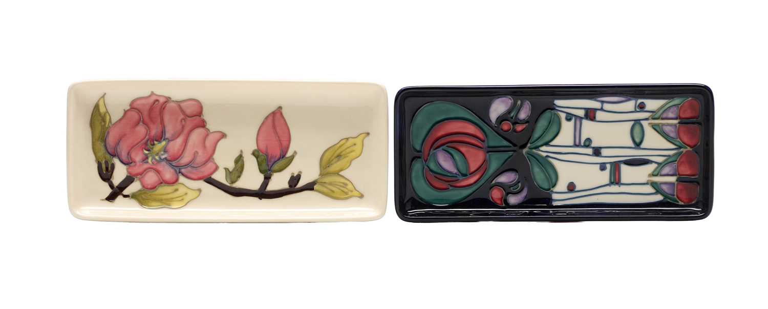 Lot TWO 20TH CENTURY MOORCROFT TUBE-LINED POTTERY PEN TRAYS