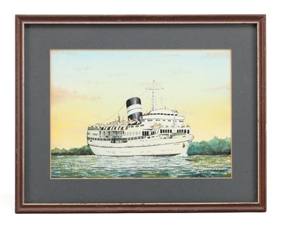 Lot JAMIE MEDLIN (B. 1970) A WATERCOLOUR DEPICTING A CRUISE SHIP DATED 1986