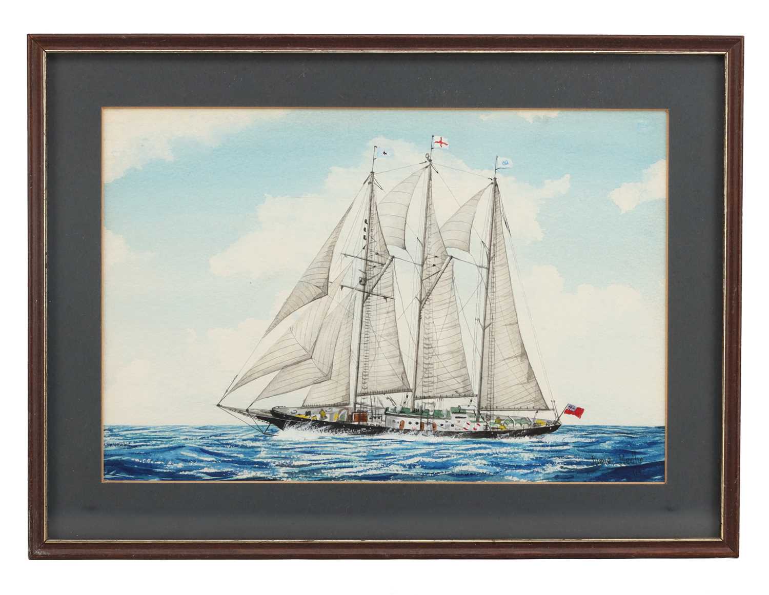 Lot JAMIE MEDLIN (B.1970) A WATERCOLOUR OF A SAILING VESSEL DATED 1987