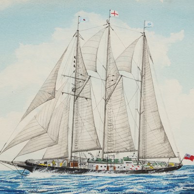 Lot JAMIE MEDLIN (B.1970) A WATERCOLOUR OF A SAILING VESSEL DATED 1987