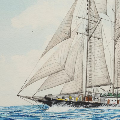 Lot JAMIE MEDLIN (B.1970) A WATERCOLOUR OF A SAILING VESSEL DATED 1987