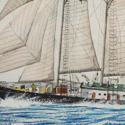 Lot JAMIE MEDLIN (B.1970) A WATERCOLOUR OF A SAILING VESSEL DATED 1987
