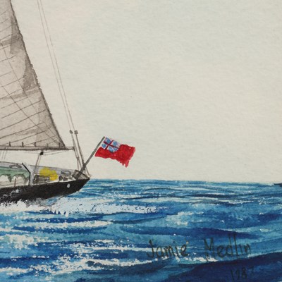 Lot JAMIE MEDLIN (B.1970) A WATERCOLOUR OF A SAILING VESSEL DATED 1987