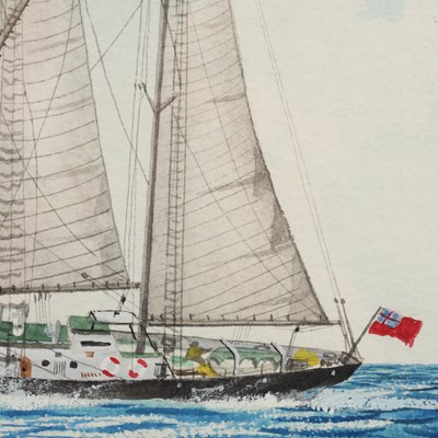 Lot JAMIE MEDLIN (B.1970) A WATERCOLOUR OF A SAILING VESSEL DATED 1987