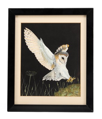 Lot JAMIE MEDLIN (BRITISH, B. 1970) A WATERCOLOUR OF A BARN OWL DATED 1987