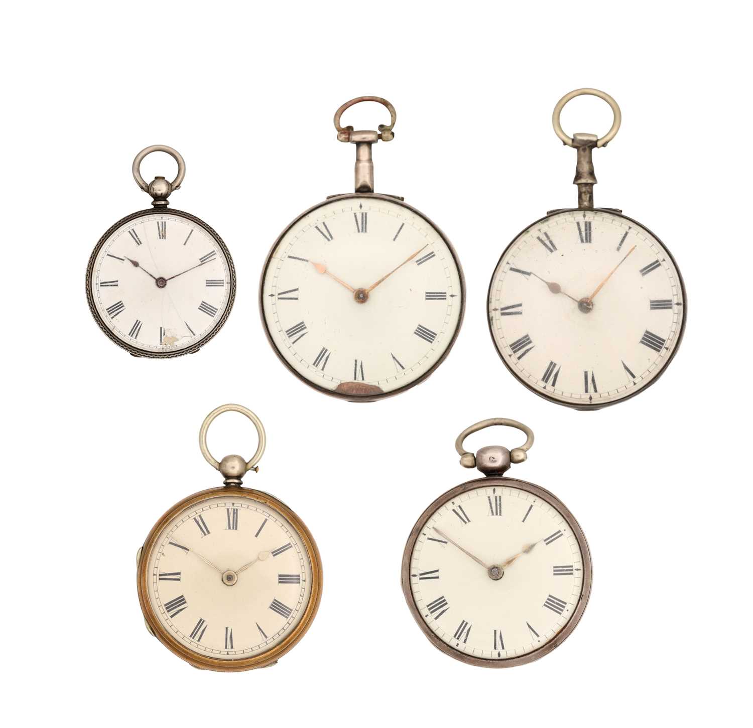 Lot A COLLECTION OF FIVE OPEN FACED POCKET WATCHES