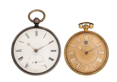 Lot TWO SILVER AND GILT METAL OPEN FACED POCKET WATCHES