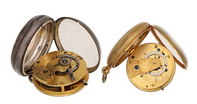 Lot TWO SILVER AND GILT METAL OPEN FACED POCKET WATCHES