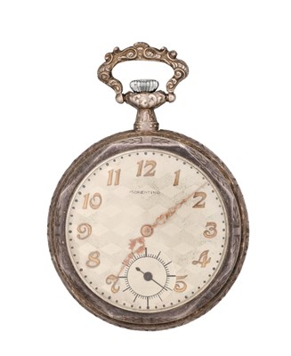 Lot A SWISS SILVER OPEN FACED POCKET WATCH OF SHOOTING INTEREST