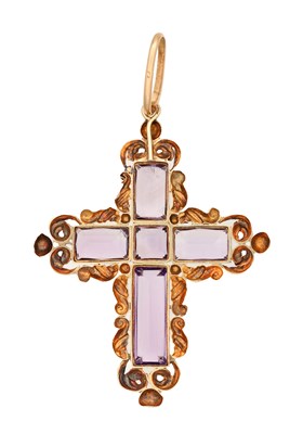 Lot A FRENCH 18CT YELLOW GOLD AND AMETHYST CROSS PENDANT