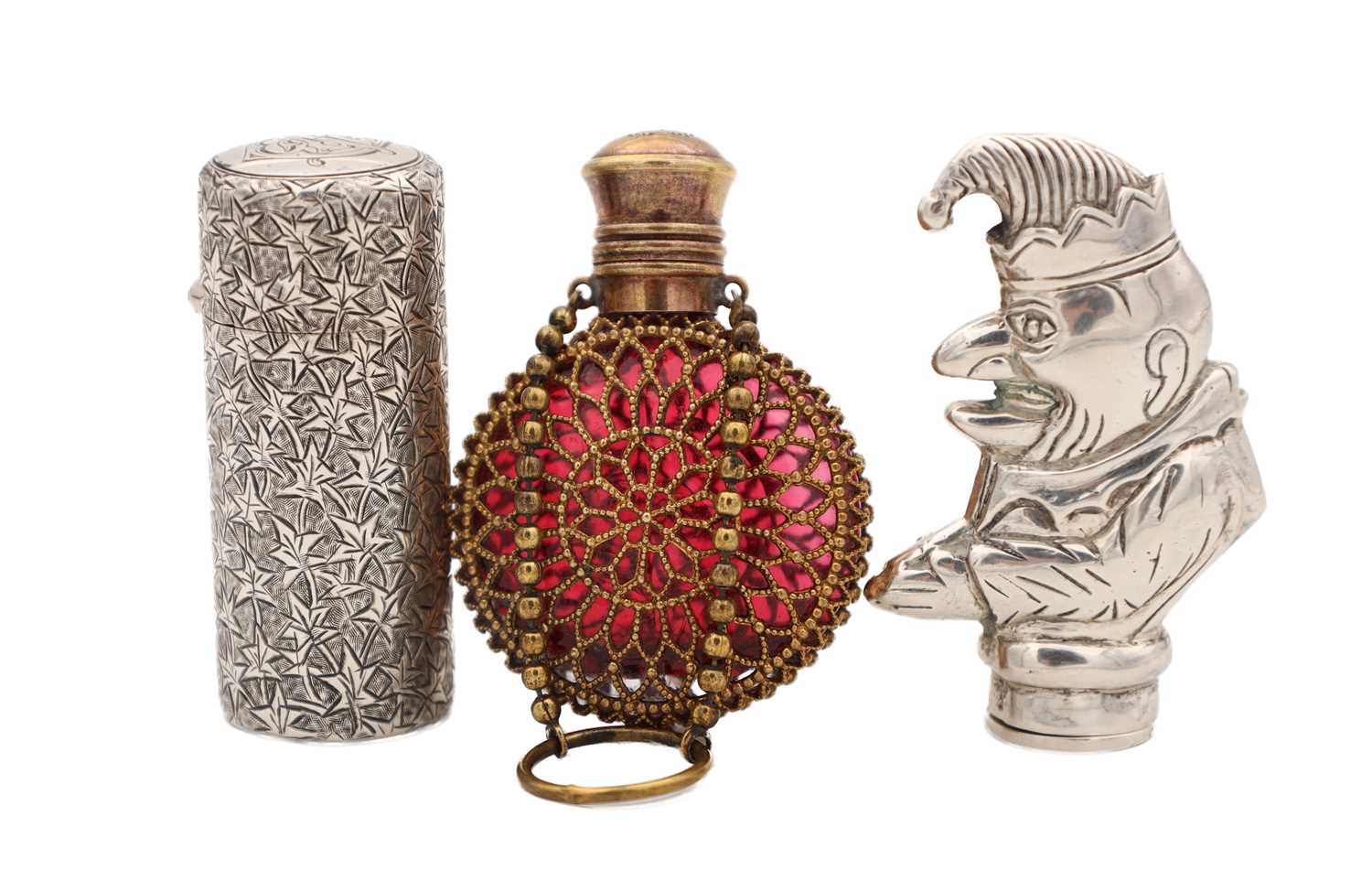Lot A COLLECTION OF THREE SILVER AND GLASS SCENT AND VESTA ITEMS