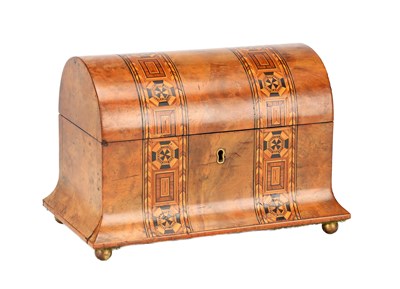 Lot A 19TH/20TH CENTURY WALNUT DOME TOPPED TEA CADDY