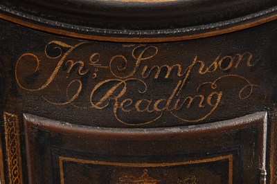 Lot 87 - JOHN SIMPSON, READING. AN IMPRESSIVE 18TH CENTURY EIGHT-DAY WEIGHT-DRIVEN APANNED TAVERN CLOCK