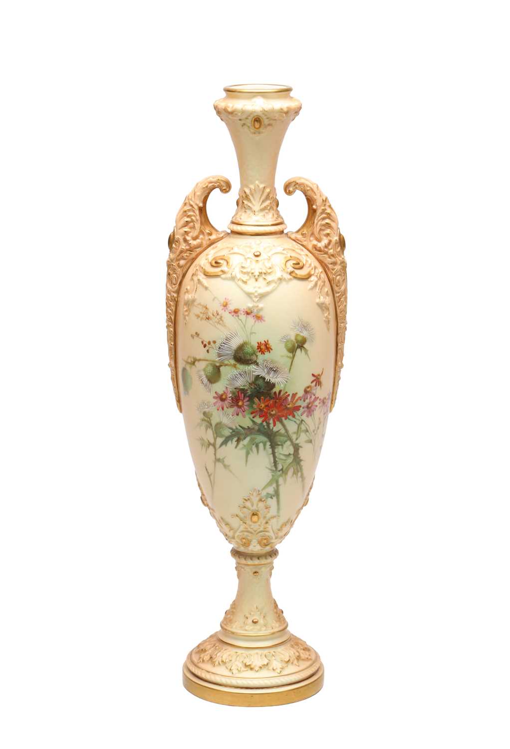 Lot A 19TH CENTURY ROYAL WORCESTER BLUSH IVORY TWO-HANDLED VASE