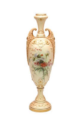 Lot A 19TH CENTURY ROYAL WORCESTER BLUSH IVORY TWO-HANDLED VASE
