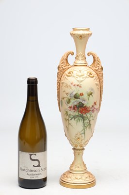 Lot A 19TH CENTURY ROYAL WORCESTER BLUSH IVORY TWO-HANDLED VASE