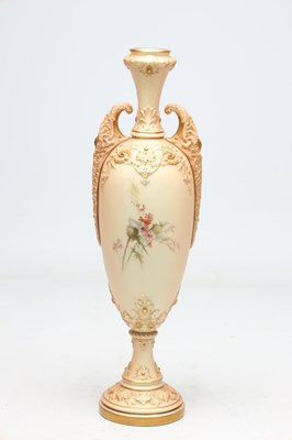 Lot A 19TH CENTURY ROYAL WORCESTER BLUSH IVORY TWO-HANDLED VASE