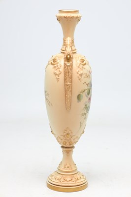 Lot A 19TH CENTURY ROYAL WORCESTER BLUSH IVORY TWO-HANDLED VASE