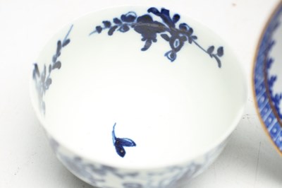 Lot THREE FIRST PERIOD WORCESTER BLUE AND WHITE PORCELAIN TEABOWLS AND A DISH