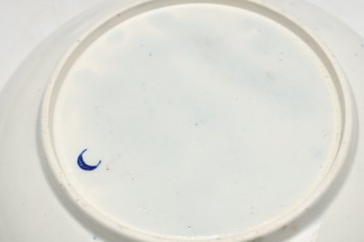 Lot THREE FIRST PERIOD WORCESTER BLUE AND WHITE PORCELAIN TEABOWLS AND A DISH
