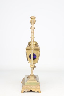 Lot 5 - AN UNUSUAL LATE 19TH CENTURY FRENCH BRASS AND ONYX NOVELTY MANTEL CLOCK