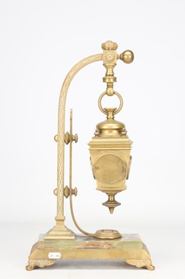 Lot 5 - AN UNUSUAL LATE 19TH CENTURY FRENCH BRASS AND ONYX NOVELTY MANTEL CLOCK