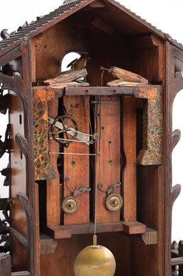 Lot 95 - A GOOD 19TH CENTURY BLACK FOREST CARVED WALNUT DOUBLE FUSEE CUCKOO CLOCK