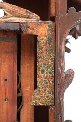 Lot 95 - A GOOD 19TH CENTURY BLACK FOREST CARVED WALNUT DOUBLE FUSEE CUCKOO CLOCK