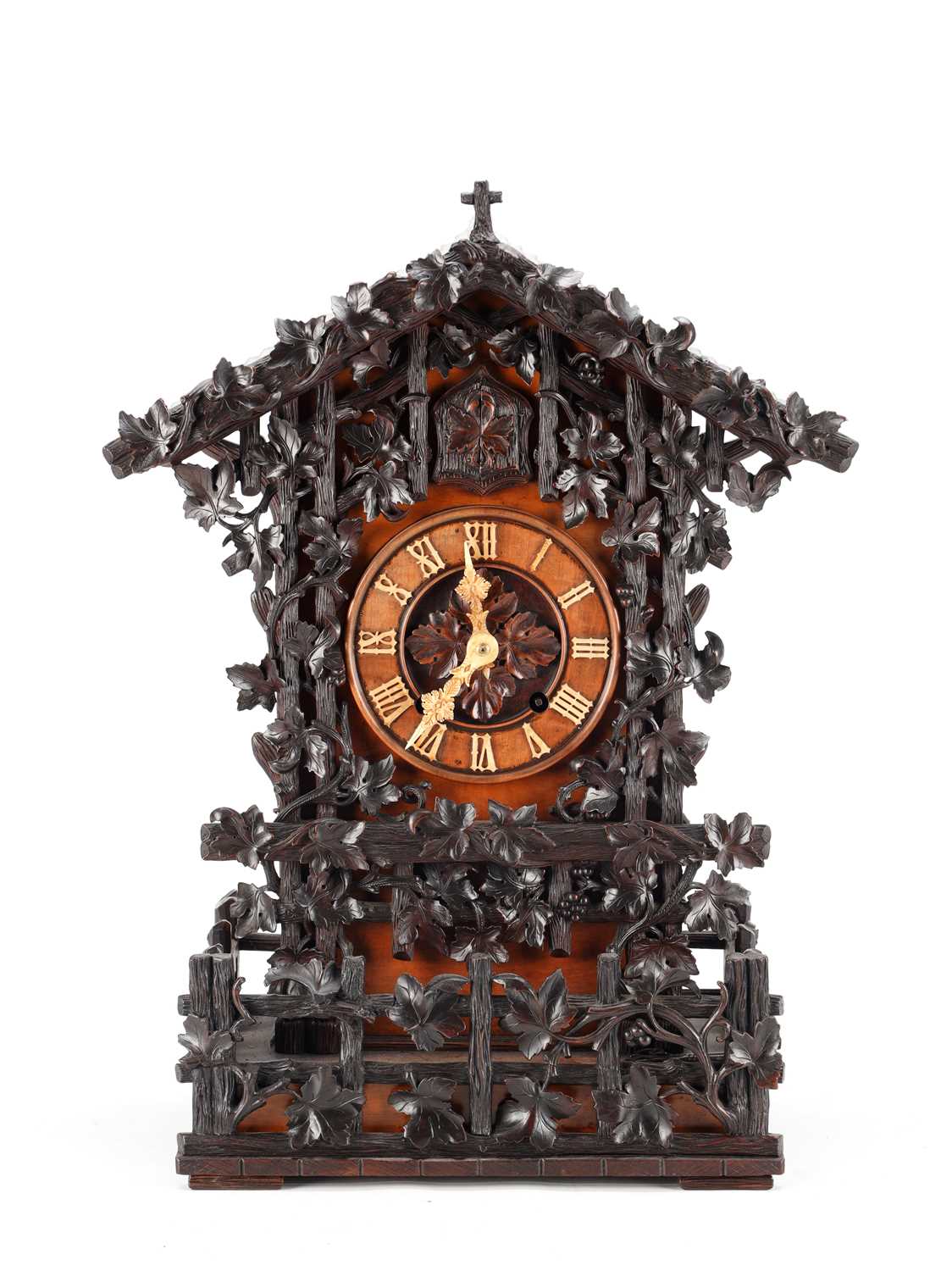 Lot 95 - A GOOD 19TH CENTURY BLACK FOREST CARVED WALNUT DOUBLE FUSEE CUCKOO CLOCK