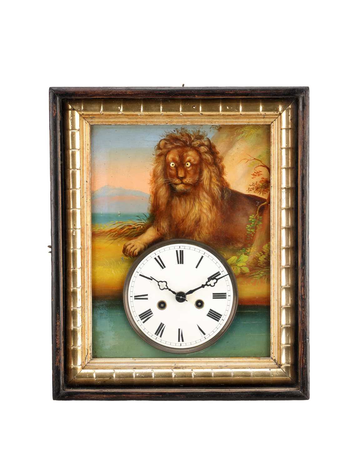Lot 21 - A 19TH CENTURY BLACK FOREST GERMAN AUTOMATON WALL CLOCK WITH ROCKING EYES