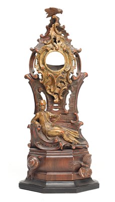Lot A 19TH CENTURY CARVED AND POLYCHROME WOOD ROCOCO REVIVAL POCKET WATCH STAND WITH RECLINING FIGURE