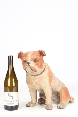 Lot A PAINTED TERRACOTTA BULLDOG FIGURE