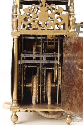 Lot 77 - NICHOLAS COXETER, LONDINI. A MID 17TH CENTURY BRASS VERGE LANTERN CLOCK