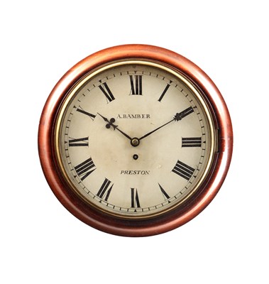 Lot A BAMBER PRESTON. A LATE 19TH CENTURY MAHOGANY FUSEE WALL CLOCK
