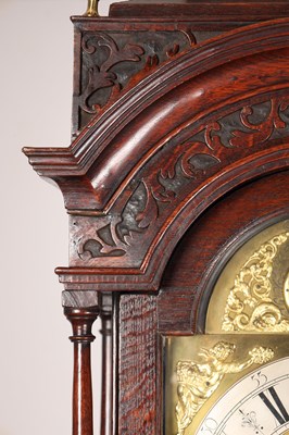 Lot 69 - JOHN BURGES, WIGAN. A RARE GEORGE II SPHERICAL MOON PHASE LONGCASE CLOCK