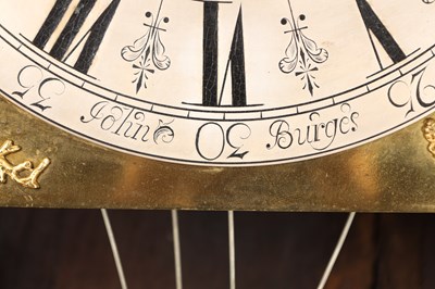 Lot 69 - JOHN BURGES, WIGAN. A RARE GEORGE II SPHERICAL MOON PHASE LONGCASE CLOCK