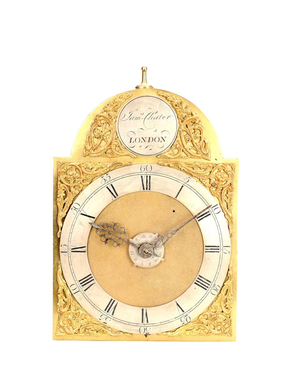 Lot 6 - JAMES CHATER, LONDON. A GEORGE III 8" ARCHED BRASS DIAL LANTERN CLOCK