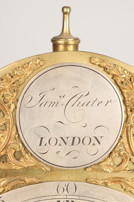 Lot 6 - JAMES CHATER, LONDON. A GEORGE III 8" ARCHED BRASS DIAL LANTERN CLOCK