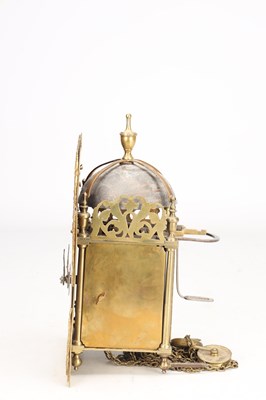 Lot 6 - JAMES CHATER, LONDON. A GEORGE III 8" ARCHED BRASS DIAL LANTERN CLOCK