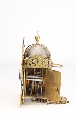 Lot 6 - JAMES CHATER, LONDON. A GEORGE III 8" ARCHED BRASS DIAL LANTERN CLOCK