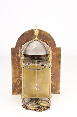 Lot 6 - JAMES CHATER, LONDON. A GEORGE III 8" ARCHED BRASS DIAL LANTERN CLOCK