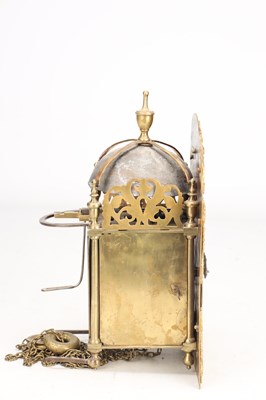 Lot 6 - JAMES CHATER, LONDON. A GEORGE III 8" ARCHED BRASS DIAL LANTERN CLOCK