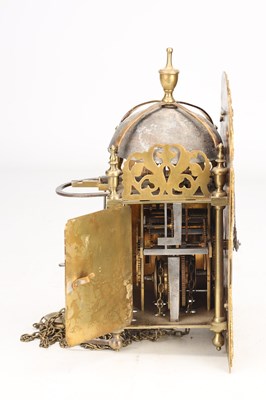 Lot 6 - JAMES CHATER, LONDON. A GEORGE III 8" ARCHED BRASS DIAL LANTERN CLOCK