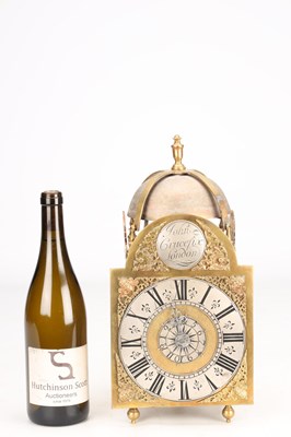 Lot 137 - JOHN CRUCEFIX, LONDON. AN EARLY 18TH CENTURY ARCHED BRASS DIAL LANTERN CLOCK WITH ALARM