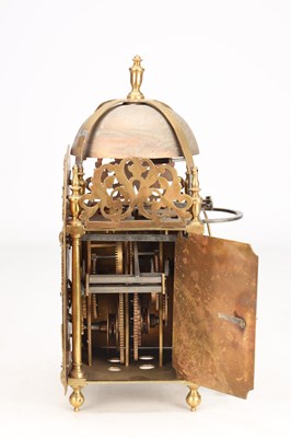 Lot 137 - JOHN CRUCEFIX, LONDON. AN EARLY 18TH CENTURY ARCHED BRASS DIAL LANTERN CLOCK WITH ALARM