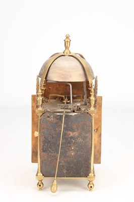 Lot 137 - JOHN CRUCEFIX, LONDON. AN EARLY 18TH CENTURY ARCHED BRASS DIAL LANTERN CLOCK WITH ALARM
